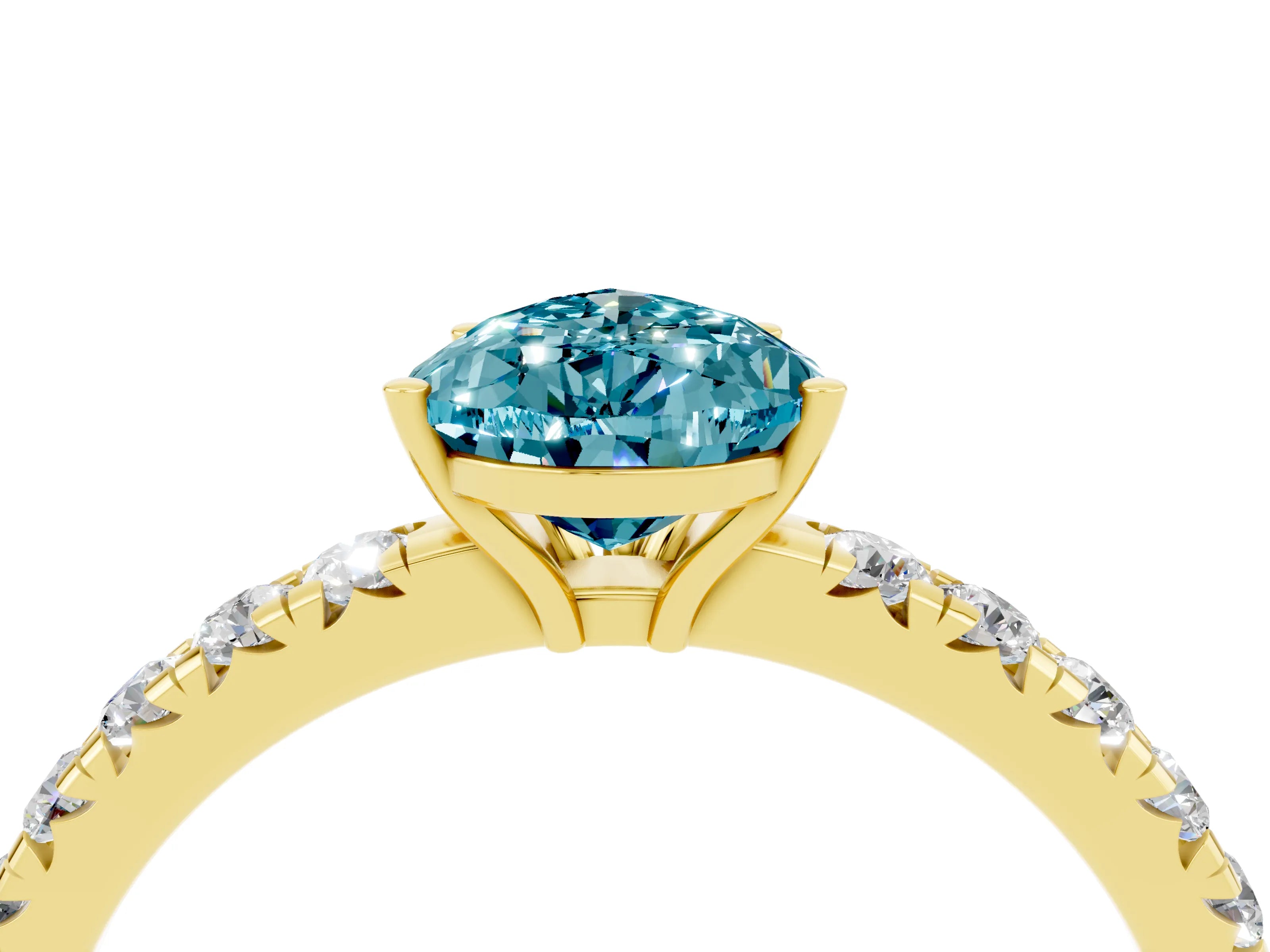 Yellow gold Pear Cut Blue Topaz Pavé Solitaire Engagement Ring with Four-Prong Setting_16
