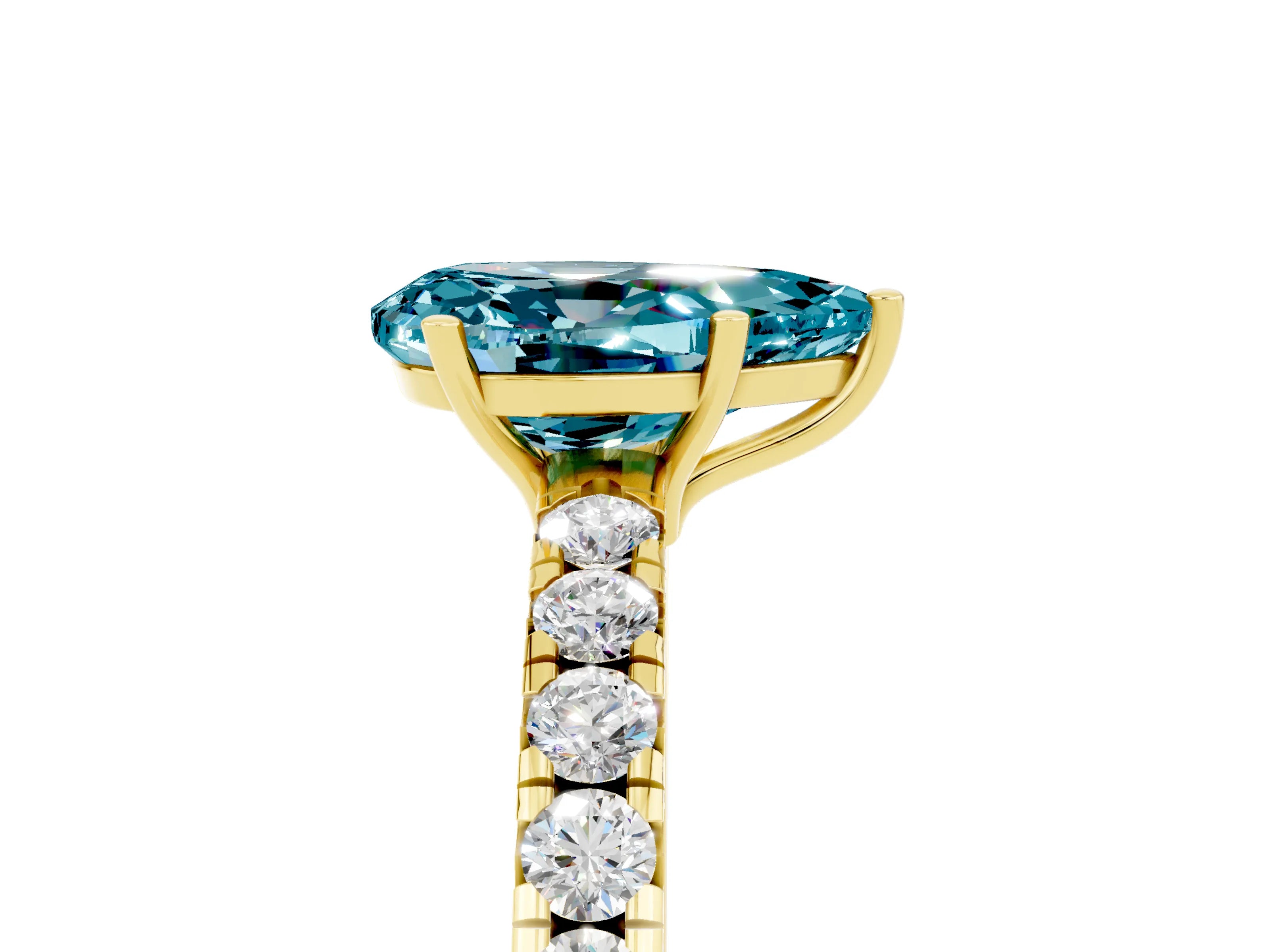 Yellow gold Pear Cut Blue Topaz Pavé Solitaire Engagement Ring with Four-Prong Setting_17