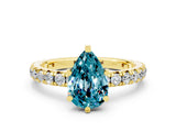 Yellow gold Pear Cut Blue Topaz Pavé Solitaire Ring with Round Band and Prong Setting_24