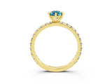 Yellow gold Pear Cut Blue Topaz Pavé Solitaire Ring with Round Band and Prong Setting_27