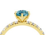 Yellow gold Pear Cut Blue Topaz Pavé Solitaire Ring with Round Band and Prong Setting_28