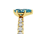 Yellow gold Pear Cut Blue Topaz Pavé Solitaire Ring with Round Band and Prong Setting_29