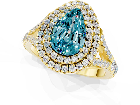Yellow gold Pear Cut Blue Topaz Pavé Split Shank Double Halo Engagement Ring_1