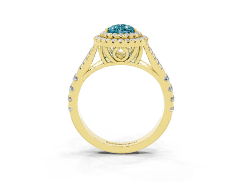 Yellow gold Pear Cut Blue Topaz Pavé Split Shank Double Halo Engagement Ring_3