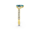 Yellow gold Pear Cut Blue Topaz Pave Band Solitaire Ring with Four-Prong Setting_26