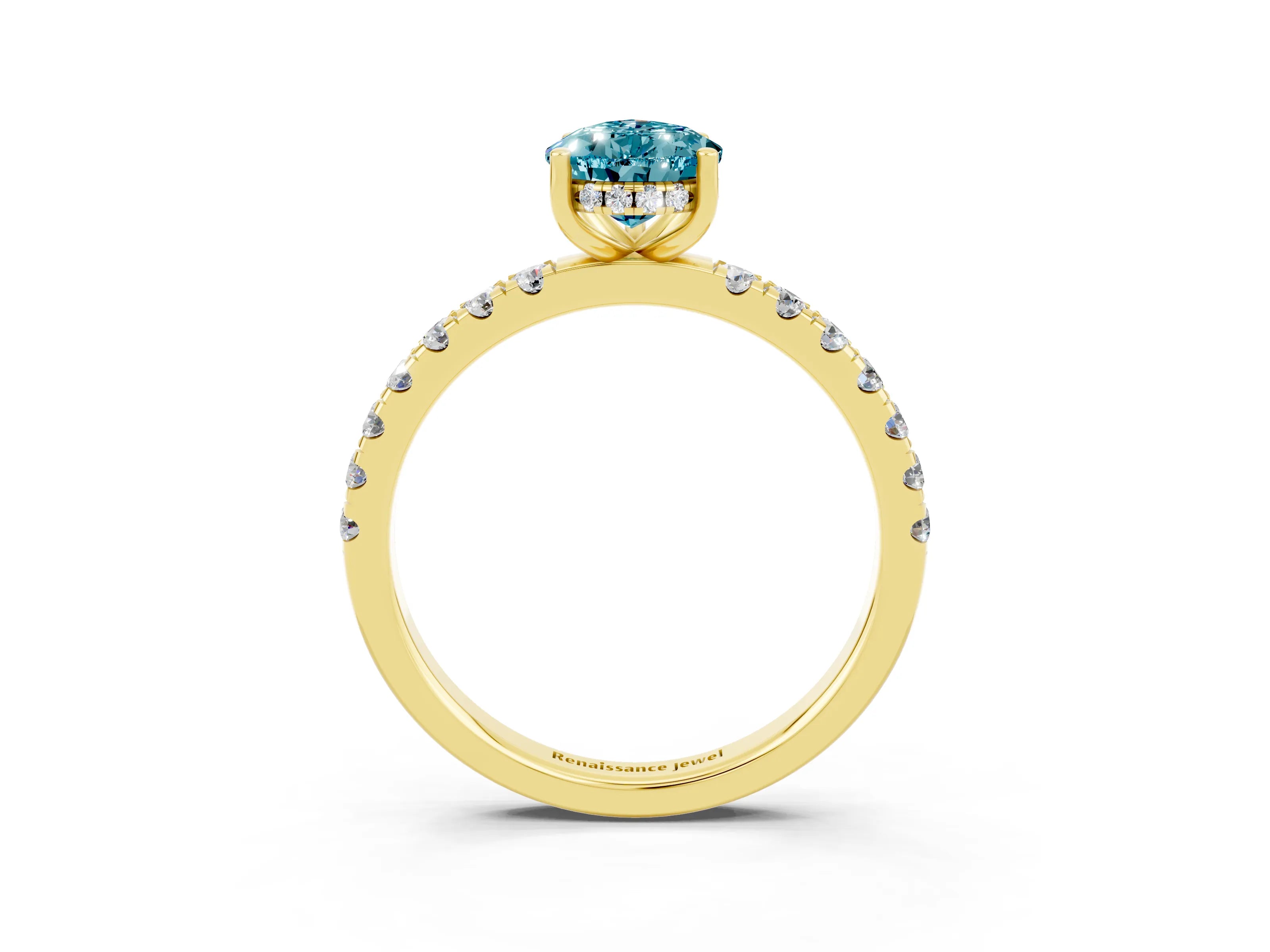Yellow gold Pear Cut Blue Topaz Pave Band Solitaire Ring with Four-Prong Setting_27