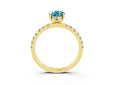 Yellow gold Pear Cut Blue Topaz Pave Band Solitaire Ring with Four-Prong Setting_27