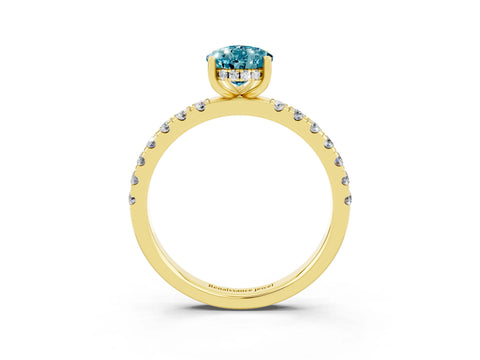 Yellow gold Pear Cut Blue Topaz Pave Band Solitaire Ring with Four-Prong Setting_27