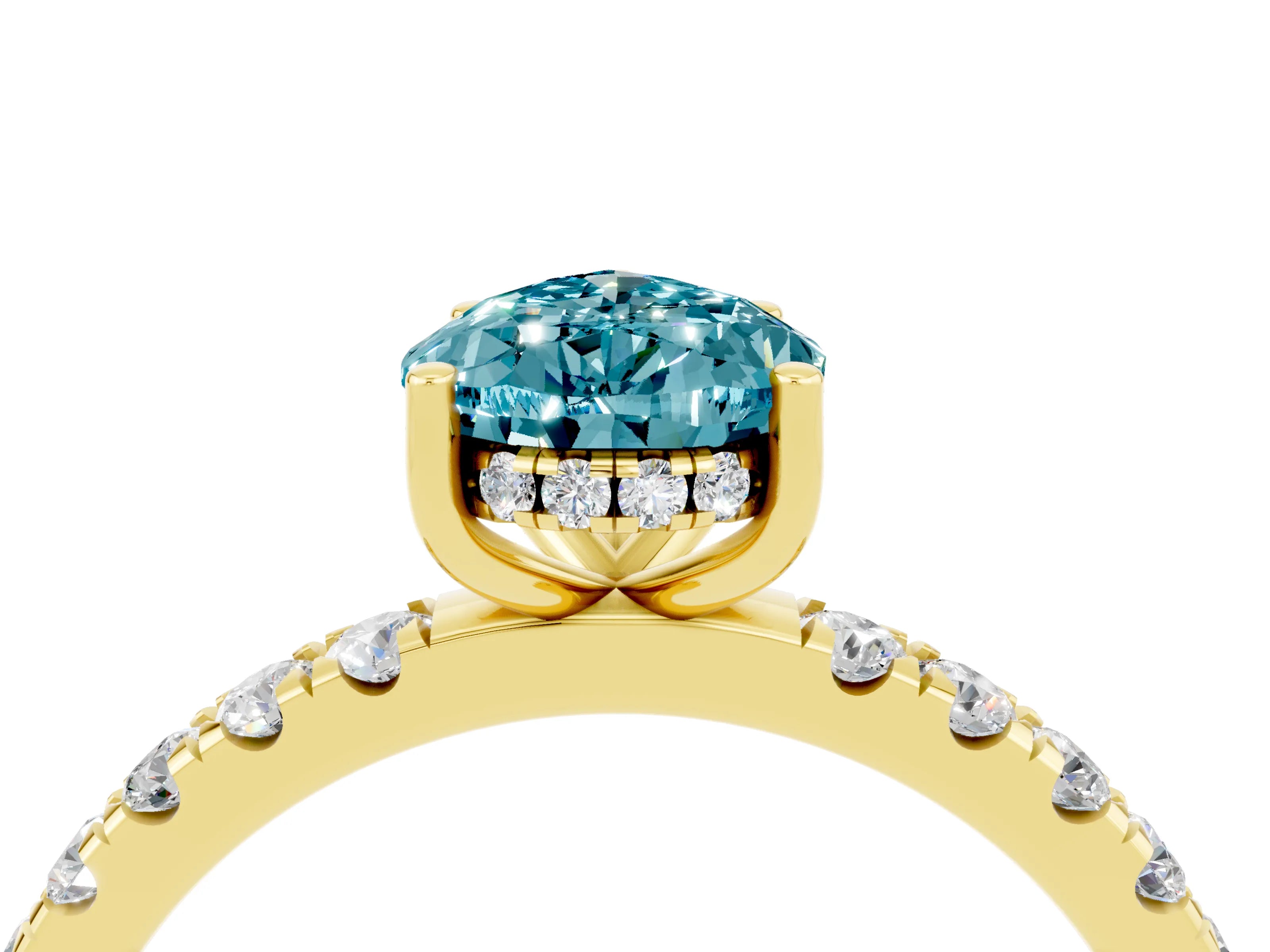 Yellow gold Pear Cut Blue Topaz Pave Band Solitaire Ring with Four-Prong Setting_28