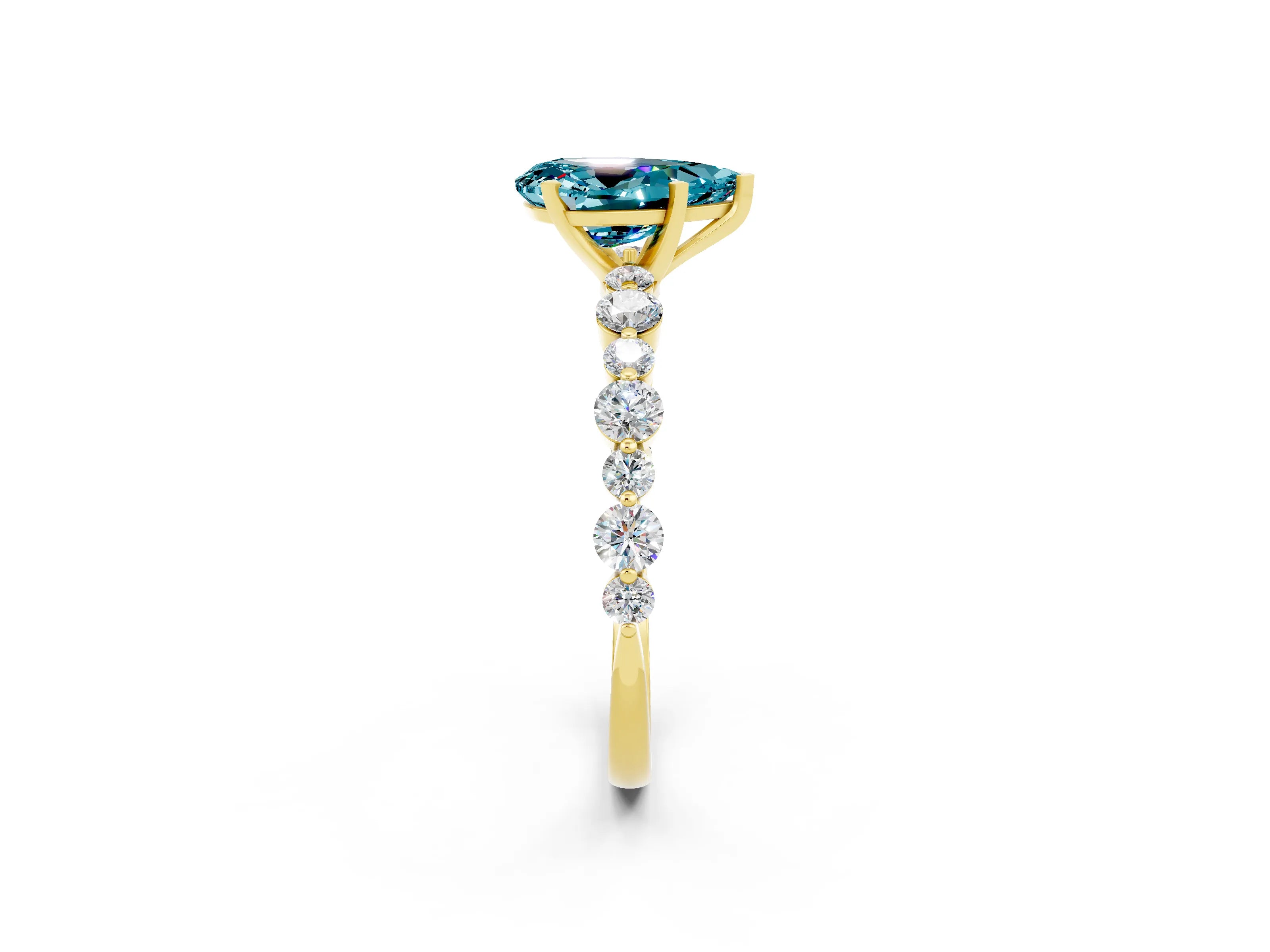 Yellow gold Pear Cut Blue Topaz Prong Set Engagement Ring with Pavé Band_2