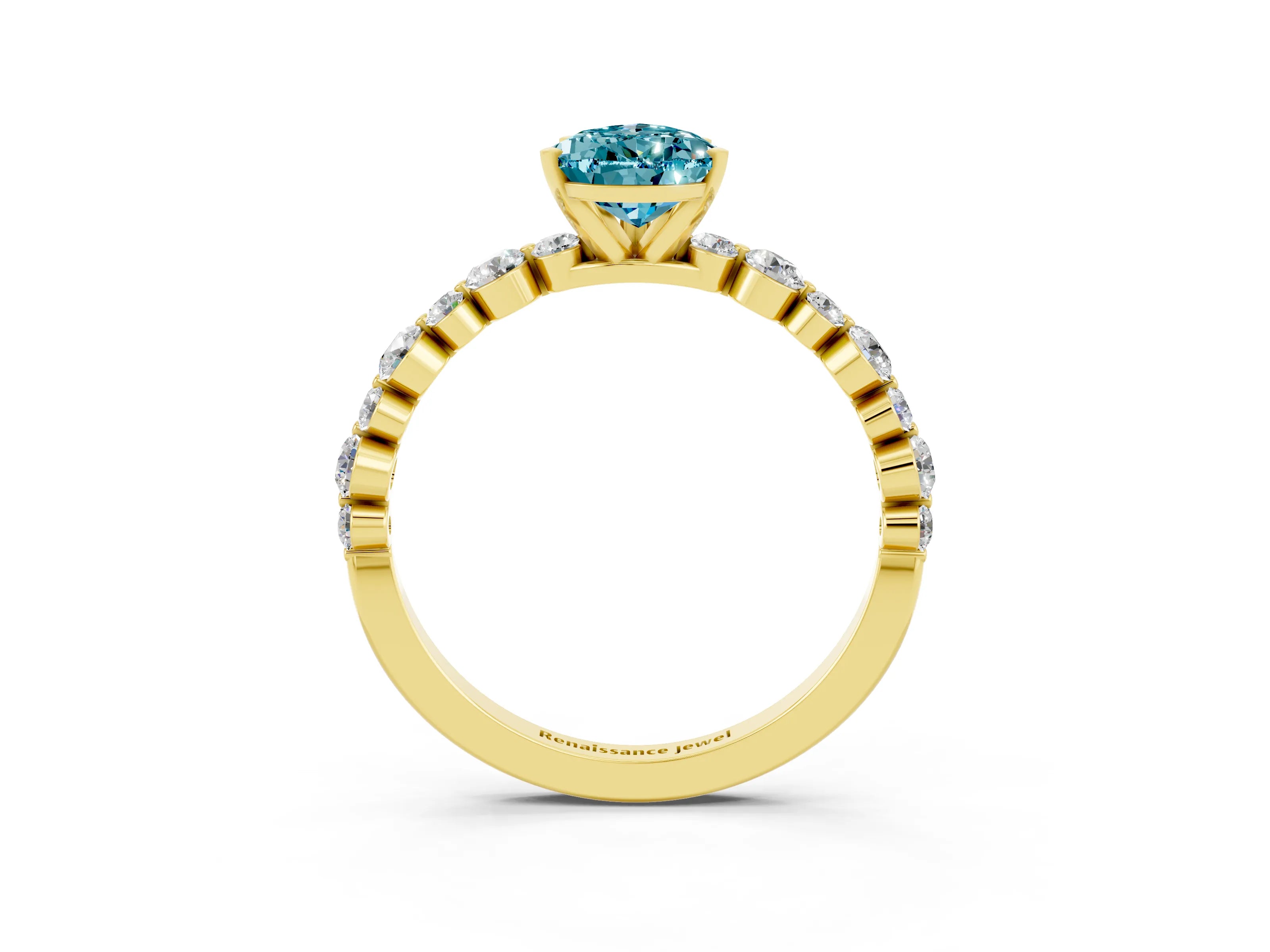 Yellow gold Pear Cut Blue Topaz Prong Set Engagement Ring with Pavé Band_3