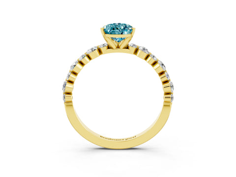 Yellow gold Pear Cut Blue Topaz Prong Set Engagement Ring with Pavé Band_3