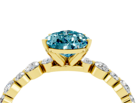 Yellow gold Pear Cut Blue Topaz Prong Set Engagement Ring with Pavé Band_4