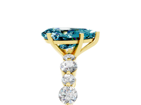 Yellow gold Pear Cut Blue Topaz Prong Set Engagement Ring with Pavé Band_5