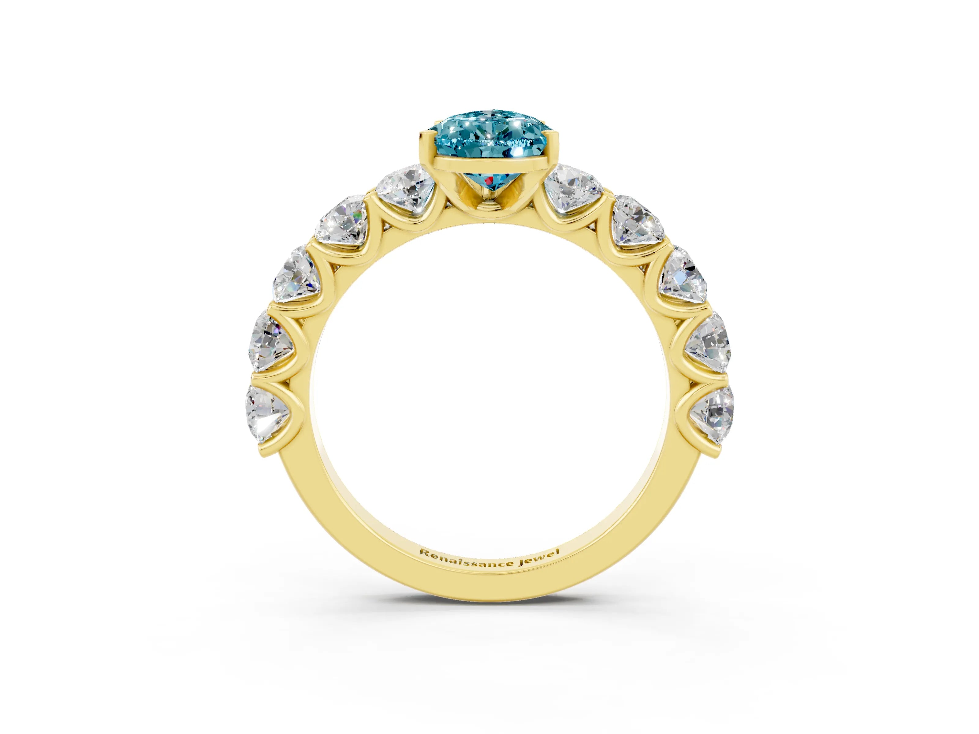 Yellow gold Pear Cut Blue Topaz Prong Setting with Side Stones on a Pave Band_3