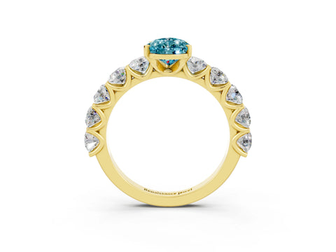 Yellow gold Pear Cut Blue Topaz Prong Setting with Side Stones on a Pave Band_3