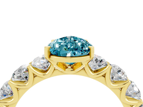 Yellow gold Pear Cut Blue Topaz Prong Setting with Side Stones on a Pave Band_4