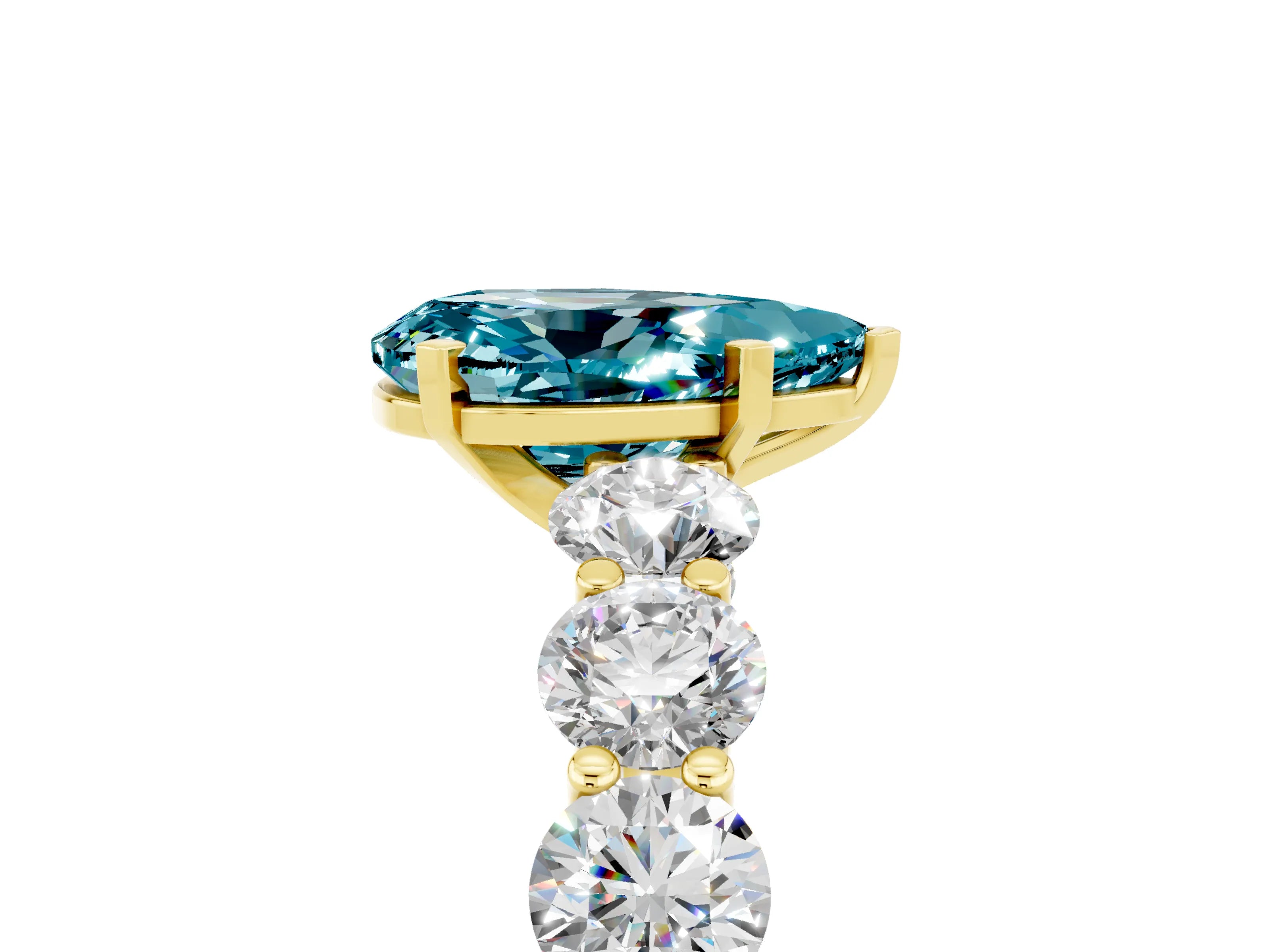 Yellow gold Pear Cut Blue Topaz Prong Setting with Side Stones on a Pave Band_5