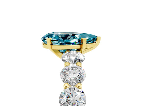 Yellow gold Pear Cut Blue Topaz Prong Setting with Side Stones on a Pave Band_5