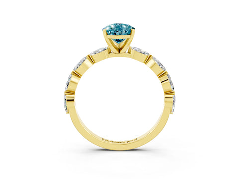 Yellow gold Pear Cut Blue Topaz Ring with Marquise Side Stones and Prong Setting_3