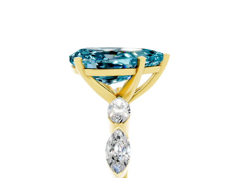 Yellow gold Pear Cut Blue Topaz Ring with Marquise Side Stones and Prong Setting_5