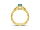 Yellow gold Pear Cut Blue Topaz Ring with Milgrain Pavé Band and Four-Prong Setting_15