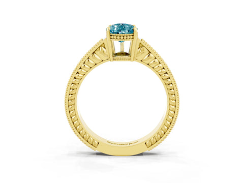 Yellow gold Pear Cut Blue Topaz Ring with Milgrain Pavé Band and Four-Prong Setting_15