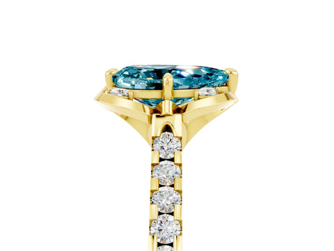 Yellow gold Pear Cut Blue Topaz Ring with Pavé Band and Floral Prong Setting_5