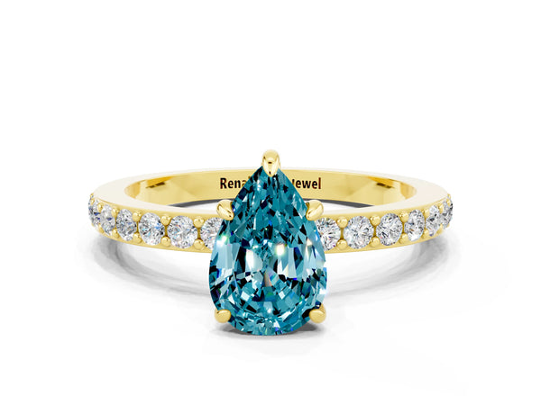 Yellow gold Pear Cut Blue Topaz Pavé Engagement Ring with Round  Accents and Prong Setting