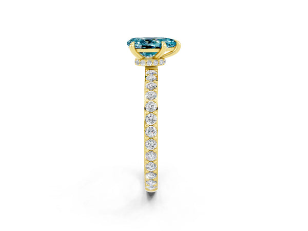 Yellow gold Pear Cut Blue Topaz Pavé Engagement Ring with Round  Accents and Prong Setting