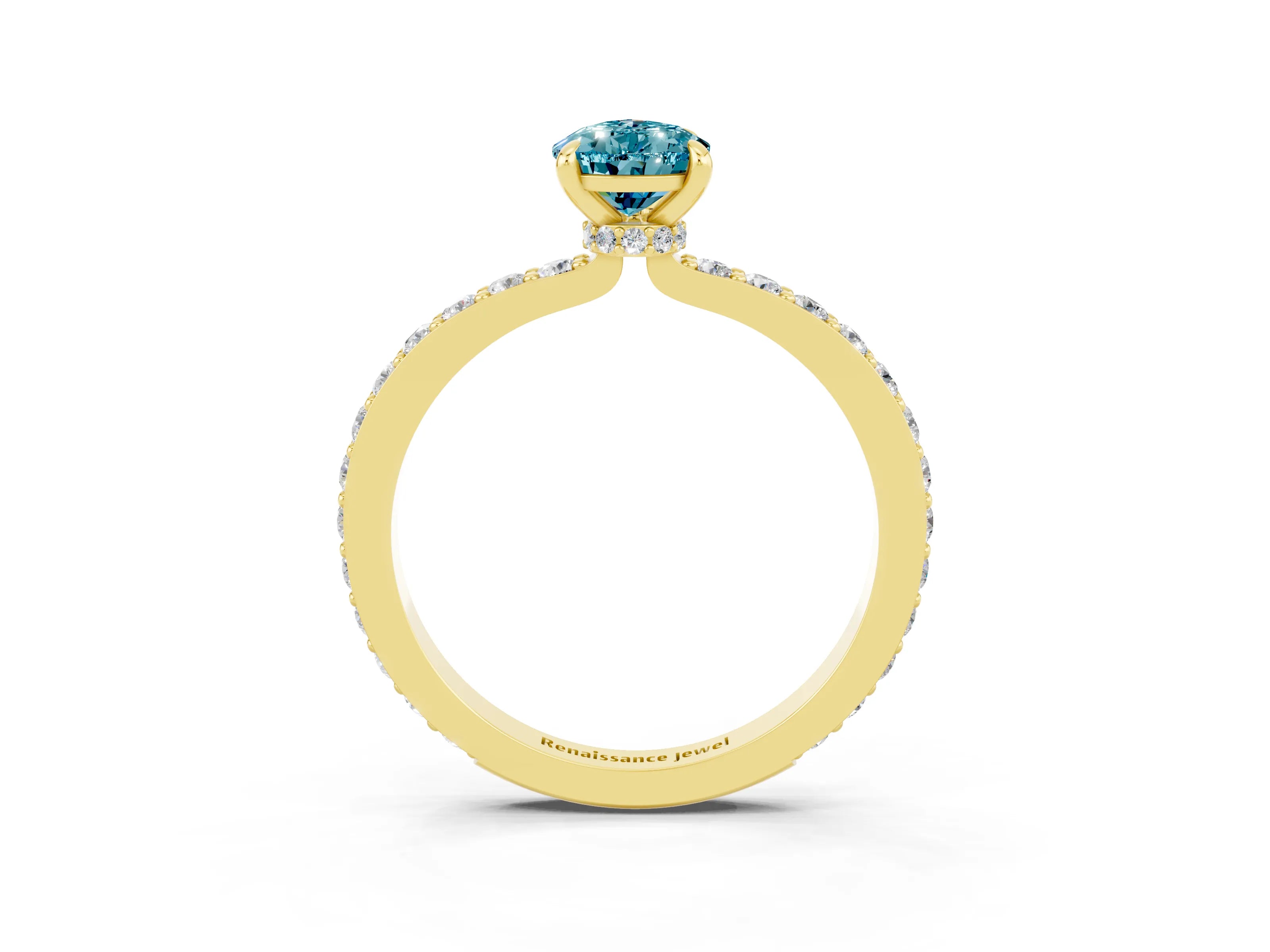 Yellow gold Pear Cut Blue Topaz Ring with Pavé Band and Four-Prong Setting_3