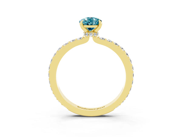 Yellow gold Pear Cut Blue Topaz Pavé Engagement Ring with Round  Accents and Prong Setting