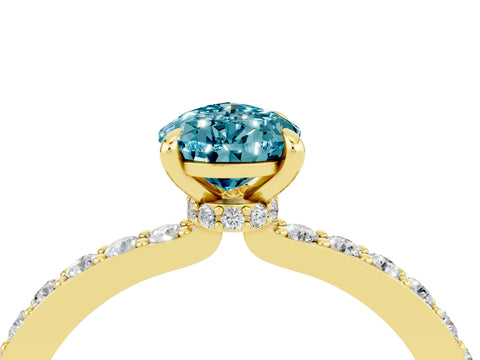 Yellow gold Pear Cut Blue Topaz Ring with Pavé Band and Four-Prong Setting_4