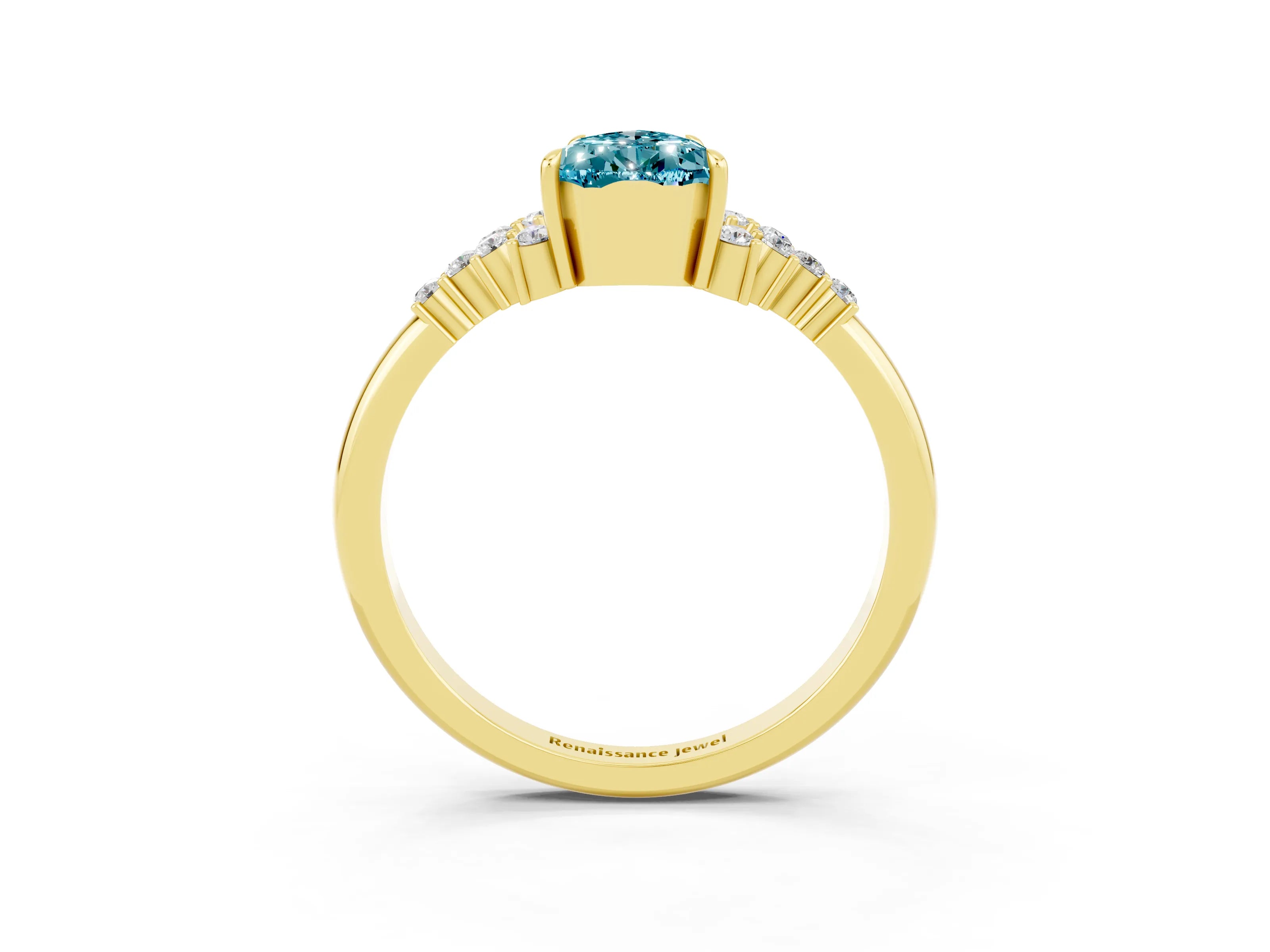 Yellow gold Pear Cut Blue Topaz Ring with Side Stones and Four-Prong Setting_39