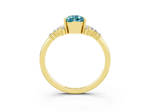 Yellow gold Pear Cut Blue Topaz Ring with Side Stones and Four-Prong Setting_39