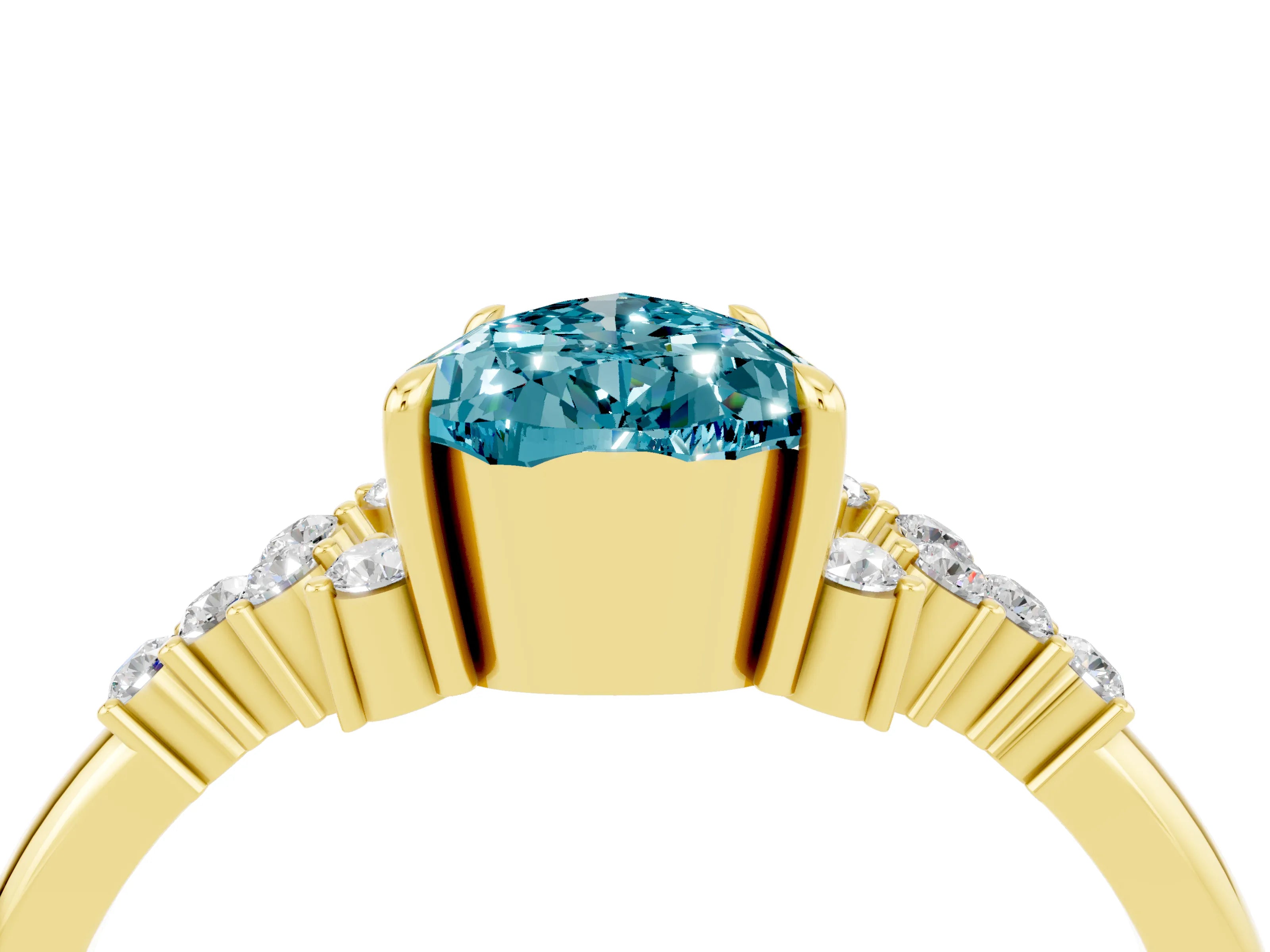 Yellow gold Pear Cut Blue Topaz Ring with Side Stones and Four-Prong Setting_40