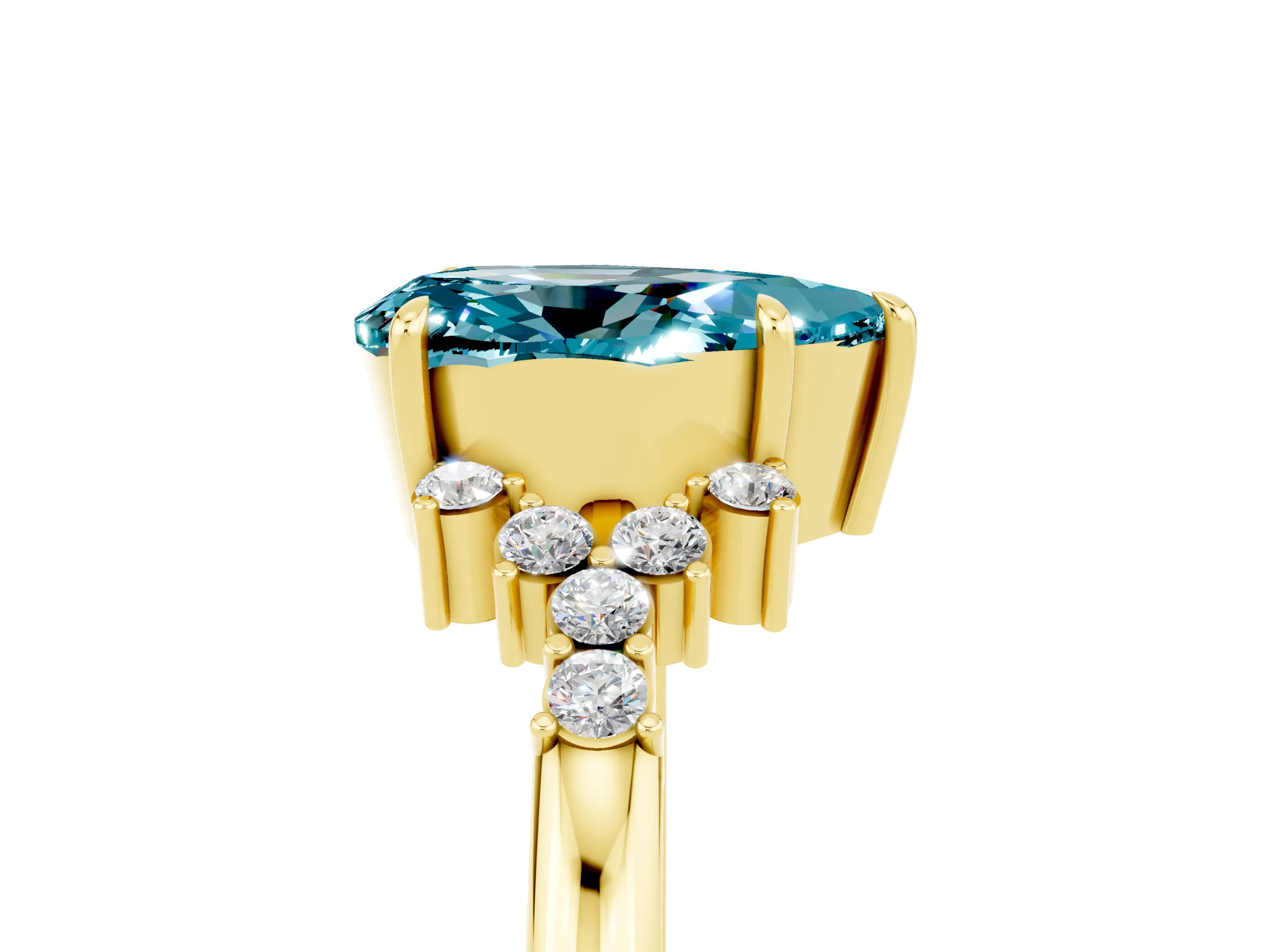 Yellow gold Pear Cut Blue Topaz Ring with Side Stones and Four-Prong Setting_41
