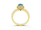 Yellow gold Pear Cut Blue Topaz Scalloped Halo Engagement Ring with Round Shared Prong Band_27