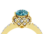 Yellow gold Pear Cut Blue Topaz Scalloped Halo Engagement Ring with Round Shared Prong Band_28