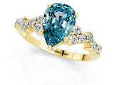 Yellow gold Pear Cut Blue Topaz Scattered Round Accent Ring with Prong Setting_13