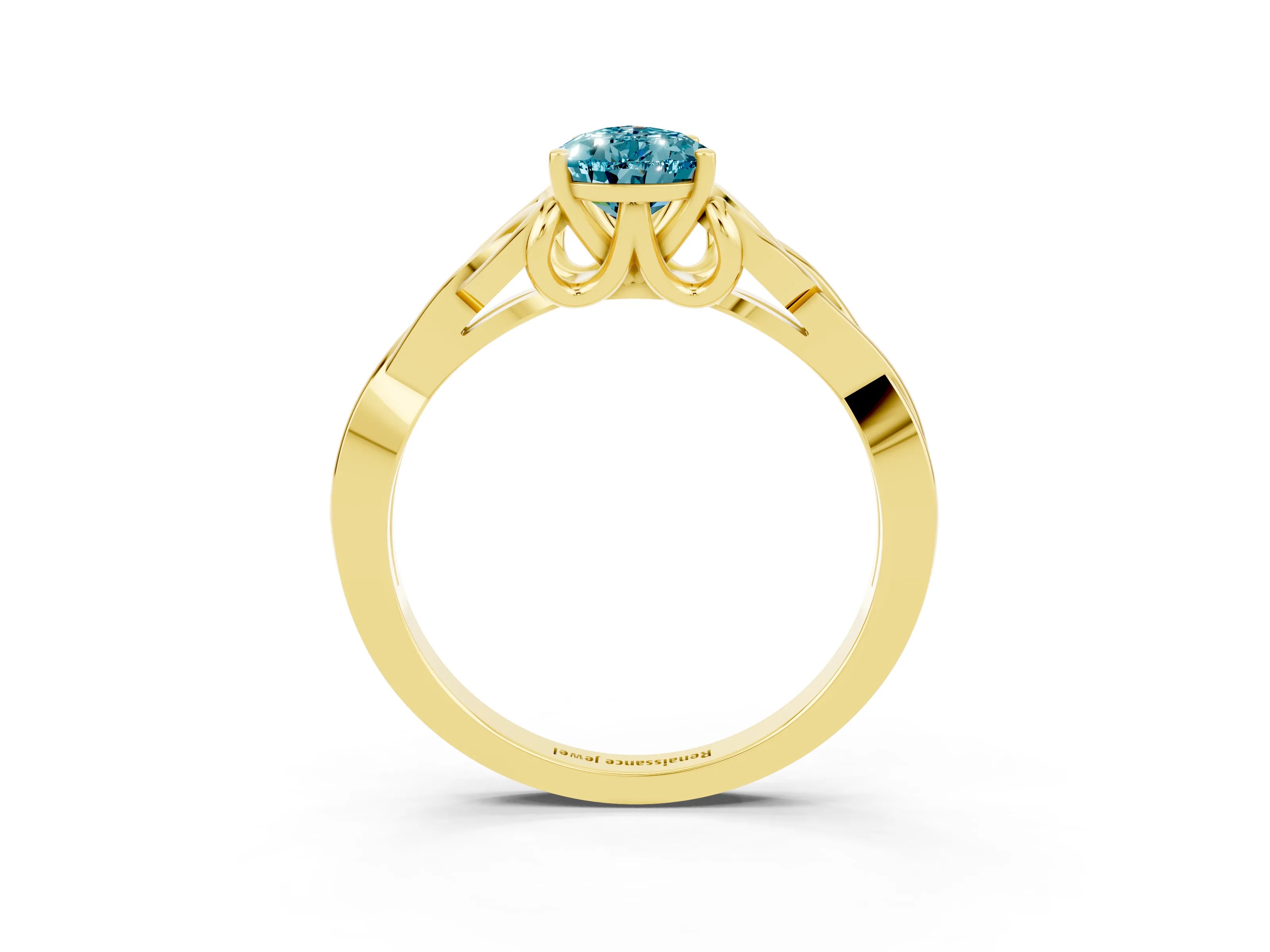 Yellow gold Pear Cut Blue Topaz Solitaire Celtic Knot Ring with Four-Prong Setting_15