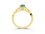 Yellow gold Pear Cut Blue Topaz Solitaire Celtic Knot Ring with Four-Prong Setting_15