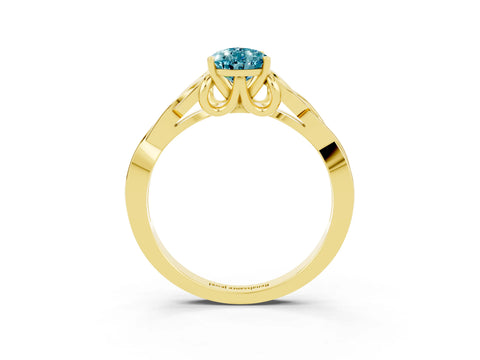 Yellow gold Pear Cut Blue Topaz Solitaire Celtic Knot Ring with Four-Prong Setting_15