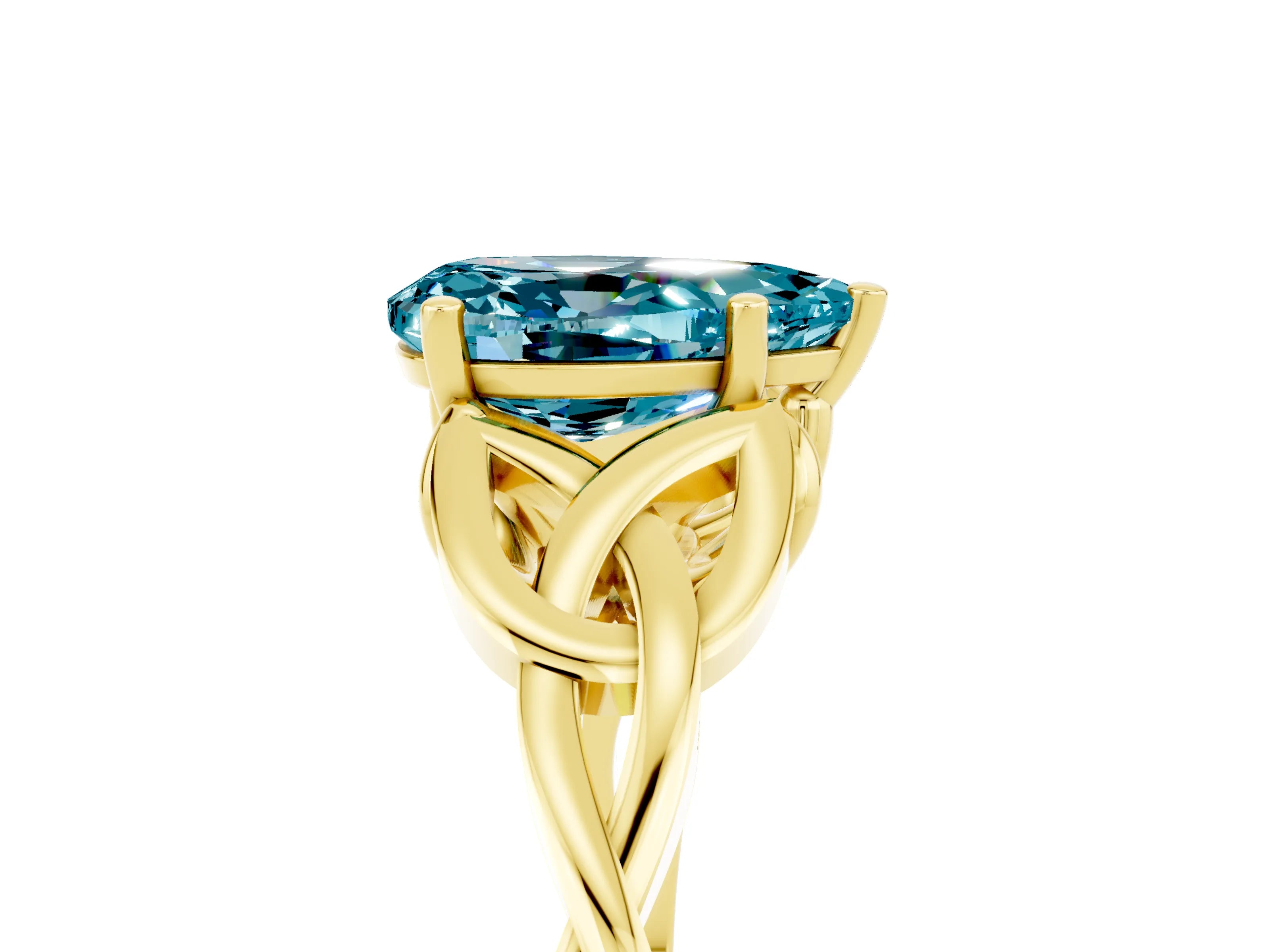 Yellow gold Pear Cut Blue Topaz Solitaire Celtic Knot Ring with Four-Prong Setting_17