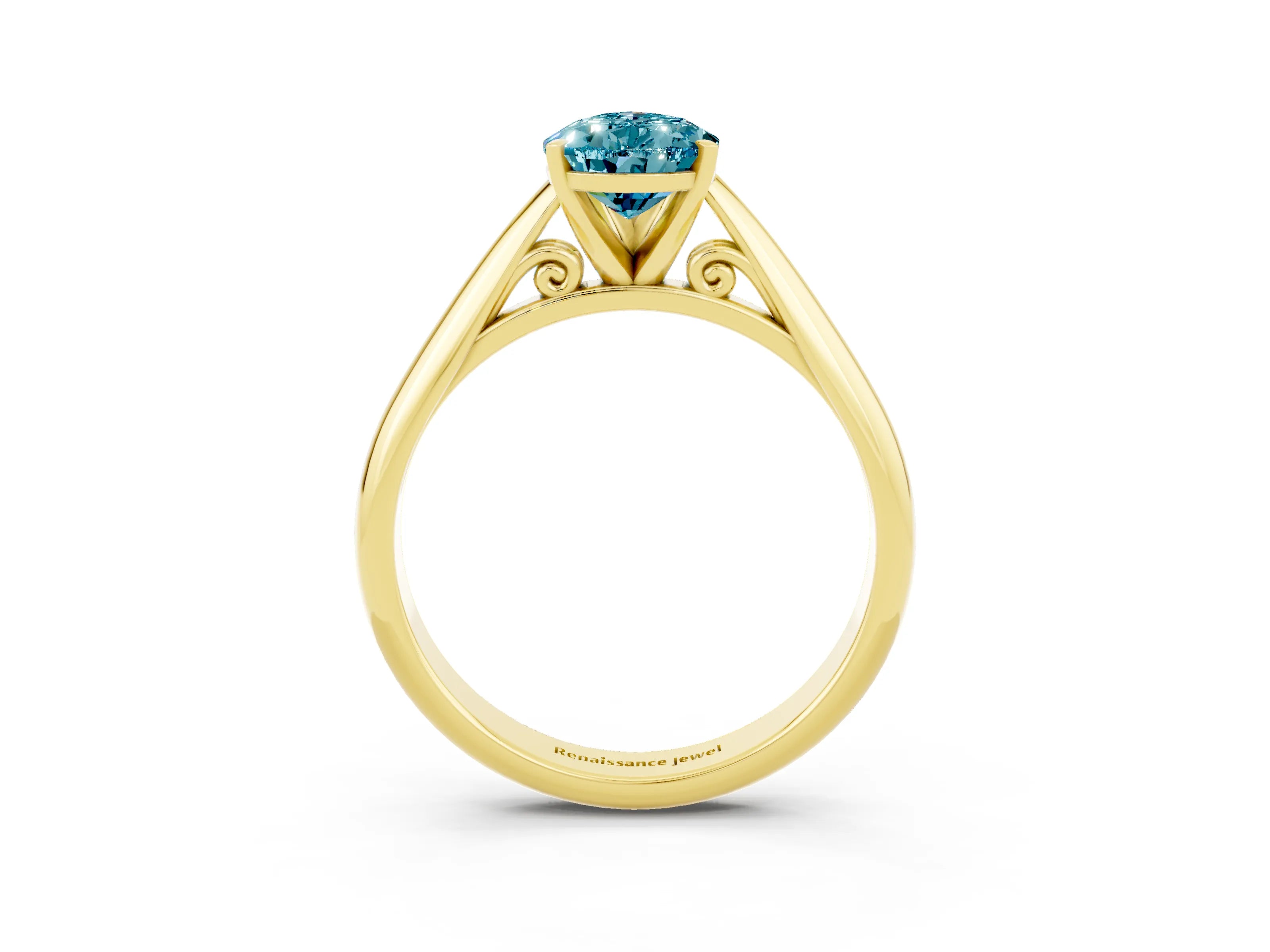 Yellow gold Pear Cut Blue Topaz Solitaire Engagement Ring with Cathedral Setting and Four-Prong Mount_15