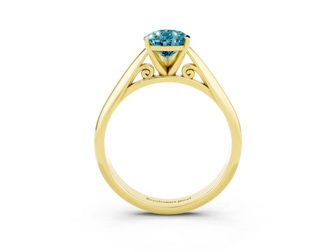 Yellow gold Pear Cut Blue Topaz Solitaire Engagement Ring with Cathedral Setting and Four-Prong Mount_15