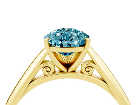 Yellow gold Pear Cut Blue Topaz Solitaire Engagement Ring with Cathedral Setting and Four-Prong Mount_16