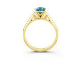 Yellow gold Pear Cut Blue Topaz Solitaire Engagement Ring with Cathedral Setting and Four-Prong Mount_81