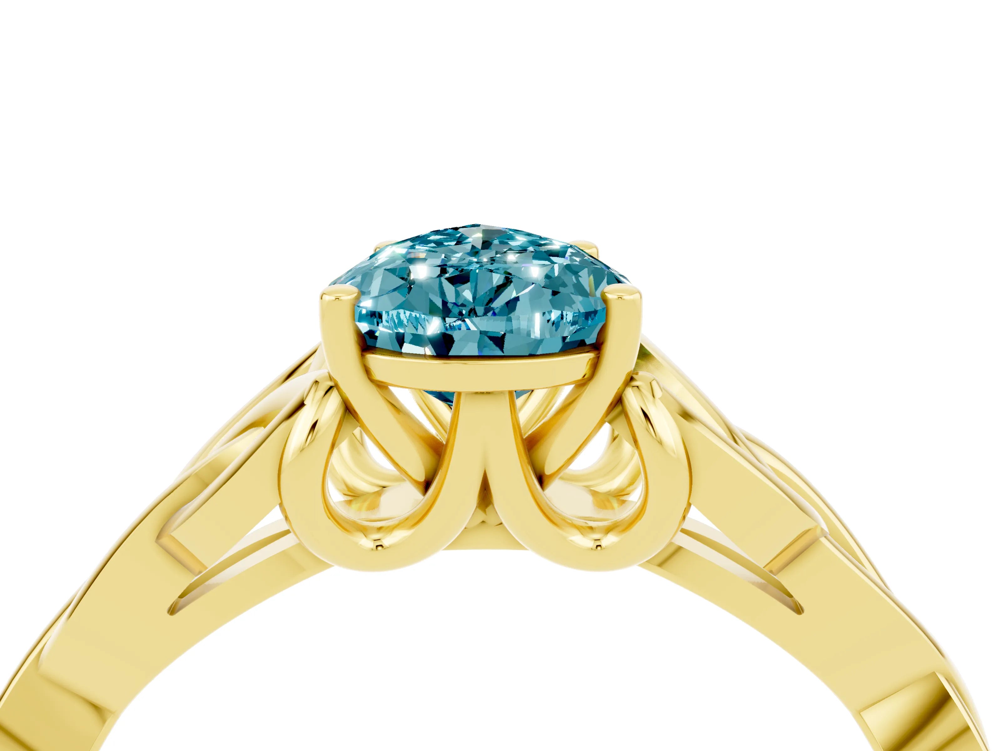 Yellow gold Pear Cut Blue Topaz Solitaire Engagement Ring with Celtic Knot Band and Four-Prong Setting_4
