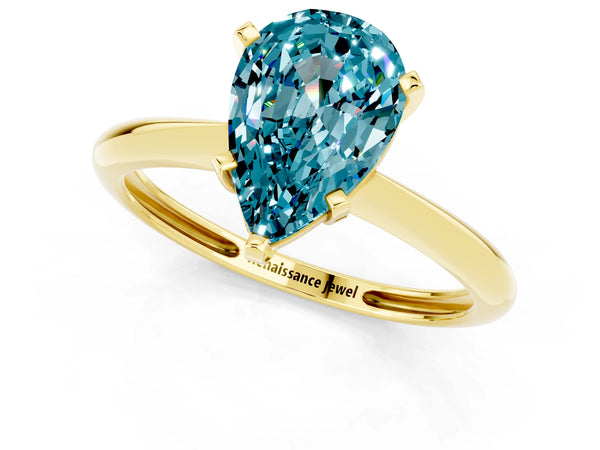 Yellow gold Pear Cut Blue Topaz Solitaire Engagement Ring with Classic Band and Four-Prong Setting
